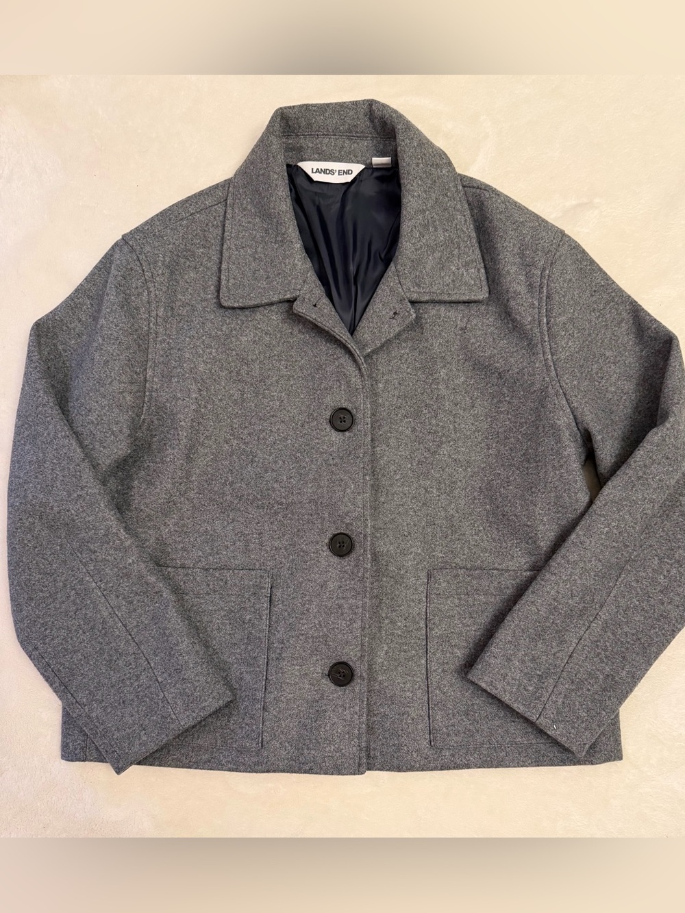 Lands' End Women’s Gray Wool-Look Peacoat Jacket, Size Medium (10-12)
